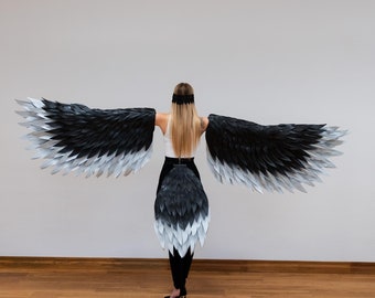 Schwarze Krähe Kostüm Dekoration Mit Schultergurt - Raben Attrappe Für Halloween & Gothic Partys