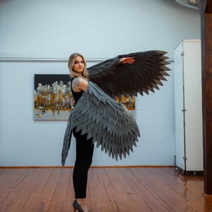 Gray wings costume with tail, Bird wings, Moveable wings, Flexible arm wings, Cosplay costume