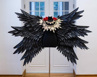 Large angel wings costume with 8 wings: Black Halloween Cosplay fursuit