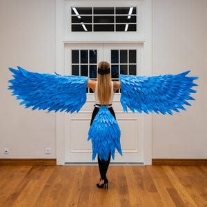Blue jay wings costume with tail, Bird wings, Moveable wings, Flexible arm wings, Cosplay costume