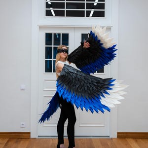 Magpie wings costume with tail, Bird wings, Moveable wings, Flexible arm wings, Cosplay costume