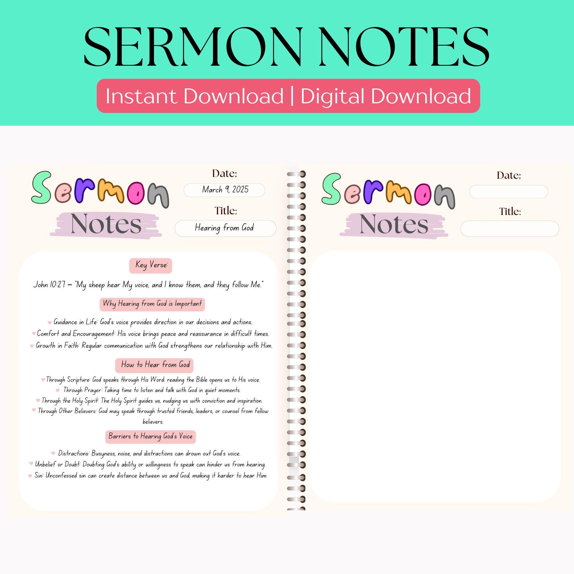 Sermon Notes Template | Printable Bible Study (digital Download) - Etsy