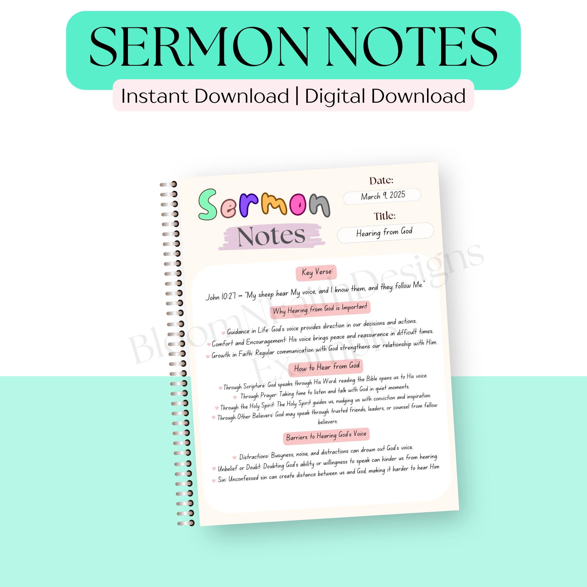 Sermon Notes Template | Printable Bible Study (digital Download) - Etsy