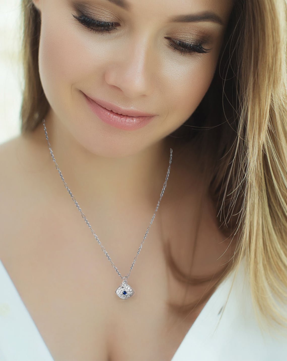 Protection Eye Charm Mati Eye Necklace Sapphire Blue Eye Etsy