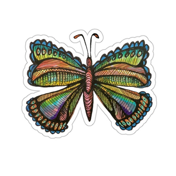 Hand-Drawn Butterfly Sticker: Colorful Vinyl Decal