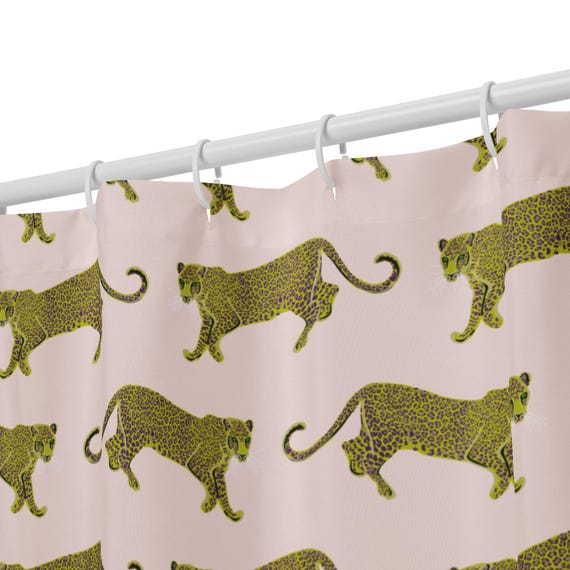 Leopard Design Shower Curtain / Green and Beige