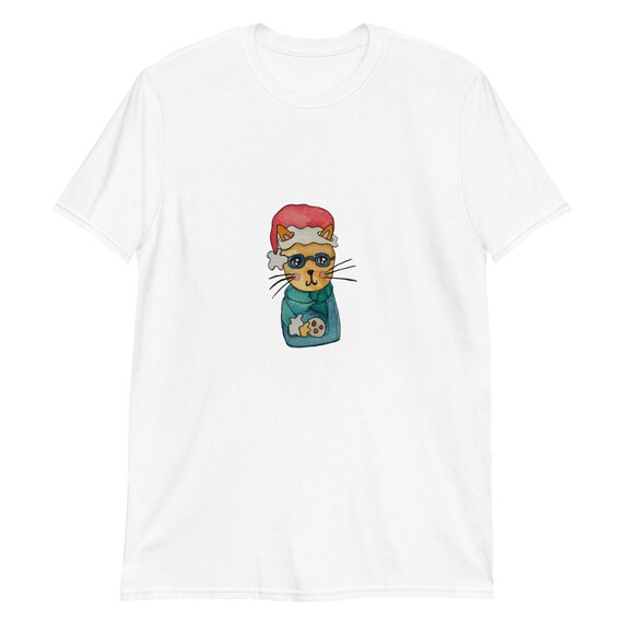 Cozy Christmas Cat Shirt / Matching Family Holiday Pajamas / Short-Sleeve Unisex T-Shirt