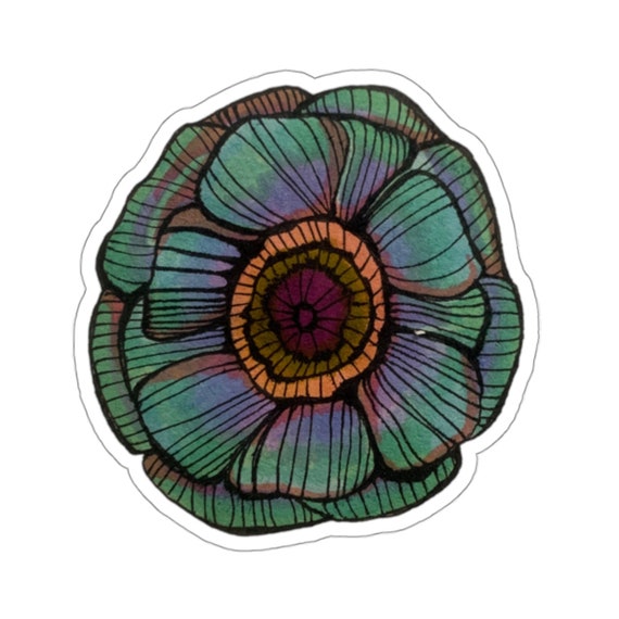 Teal Flower Sticker: Waterproof Vinyl Floral Art Decal
