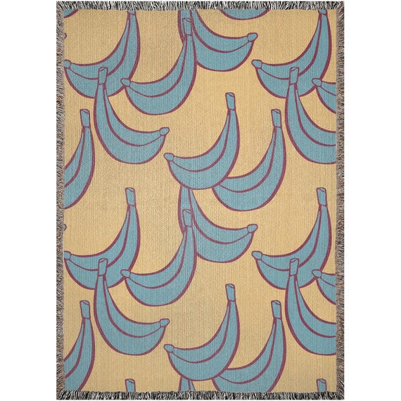 Banana Woven Blanket, Blue Fruit Pattern Throw, Modern Pop Art Home Decor, Unique Gift