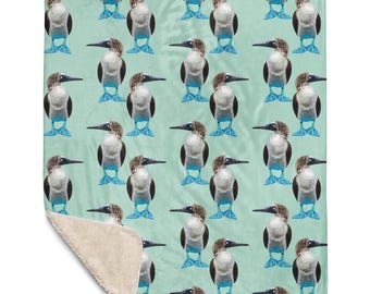 Blue Footed Booby Sherpa Blanket: Plush Polyester Bird Blanket