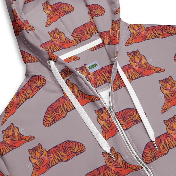 Tiger Print Zip Hoodie – Bold Unisex All Over Animal Pattern