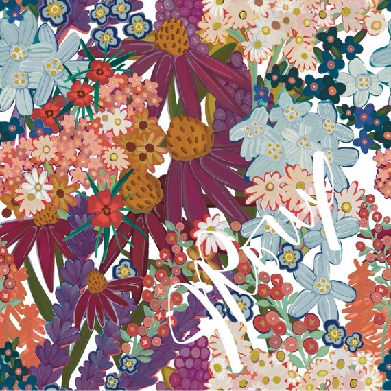 Floral Duvet cover / Hand Drawn Flower Garden Boho Stule Bedding