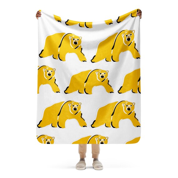 Polar Bear Blanket, Cute Animal Throw Blanket, Yellow Bear Print, Cozy Nursery Gift