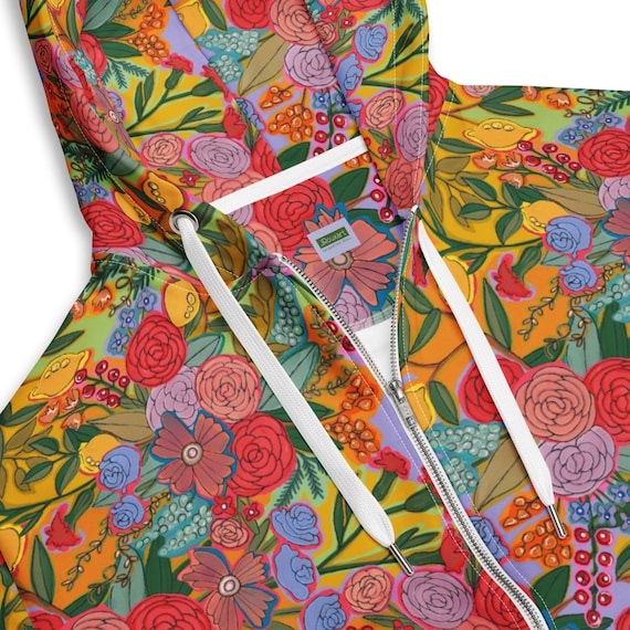 Bright bold floral unisex zip hoodie