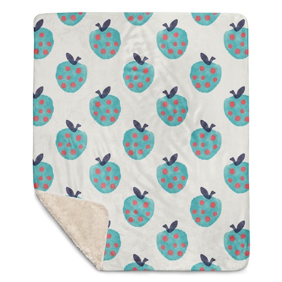 Fun Aqua Apple with Red Polka Dots Sherpa blanket