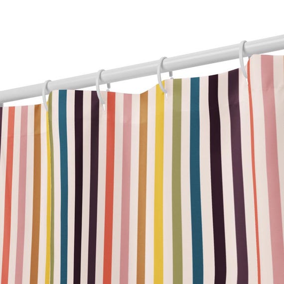 Colorful Striped Shower Curtain, Modern Bathroom Decor, Bold Rainbow Stripe Bath, Playful Home Style