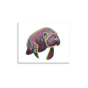 Manatee Art Print / Cute Manatee Poster / Colorful Animal Wall Decor