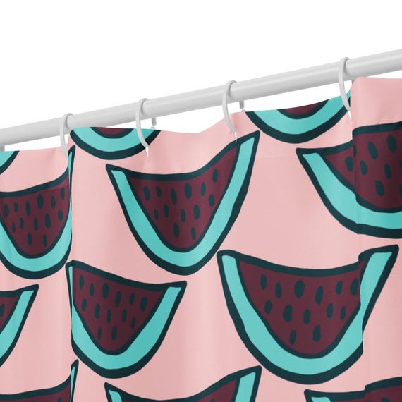 Watermelon Shower Curtain, Cute Fruit Bathroom Decor, Pink Summer Bath, Playful Colorful Kitchen Style