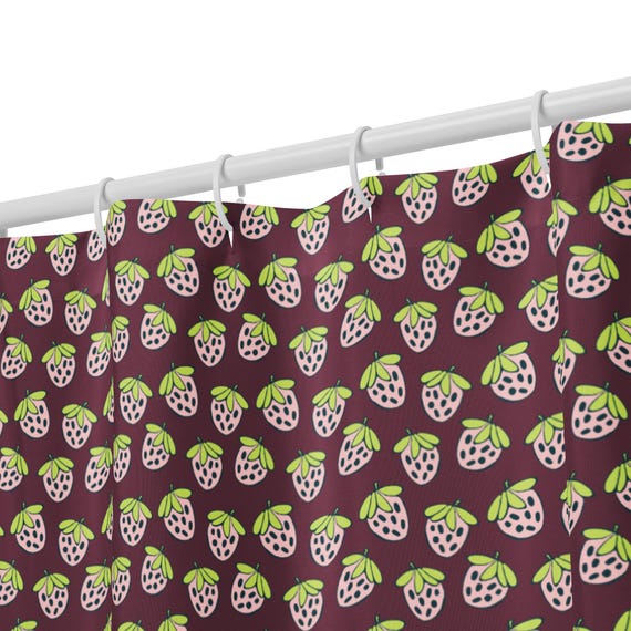 Strawberry Shower Curtain, Cute Fruit Bathroom Decor, Cottagecore Kitchen Bath, Playful Vintage Home