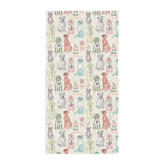 Dog Doodles Beach Towel: Colorful Hand-Drawn Pups, Dog Lover Gift