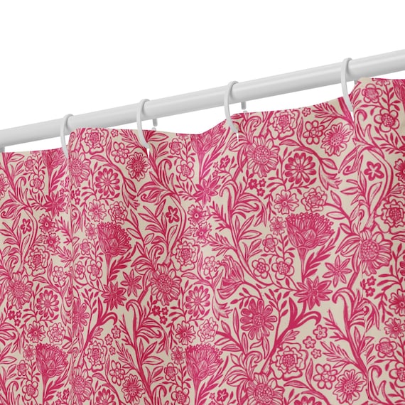 Pink and Cream Floral Shower Curtain / Pretty Modern Flowers Hand Drawn