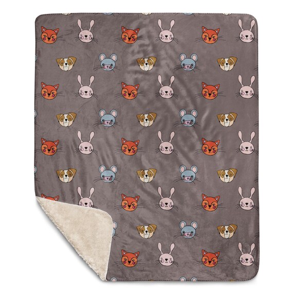 Cute Animal Blanket, Adorable Pet Animal Design, Soft Sherpa Blanket, Throw Blanket, Toddler Blaket, Baby Nursery Gift
