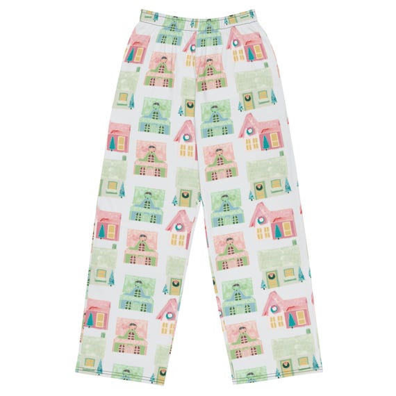 Christmas Houses Wide-Leg Pants: Unisex Holiday Pajama Bottoms