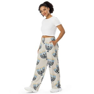 Pantaloni da pigiama da donna per Hanukkah // Pigiama coordinato per le feste in famiglia // Pantaloni da salotto per Chanukkah