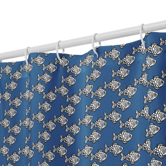 Coastal Fish Shower Curtain, Blue Ocean Bathroom Decor, Nautical Sea Life Bath, Beach House Coastal Home