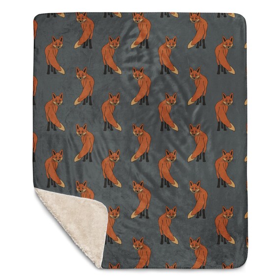 Red Fox Sherpa Blanket: Jrouxart Illustration, Orange and Gray