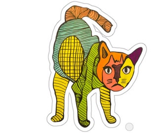 Grumpy Cat Sticker: Colorful Patchwork Vinyl Decal