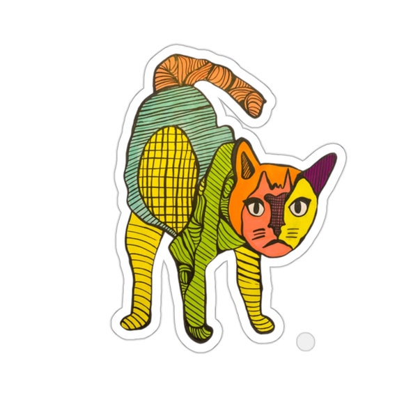 Grumpy Cat Sticker: Colorful Patchwork Vinyl Decal
