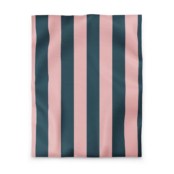 Pink and Teal Striped Microfiber Duvet Cover