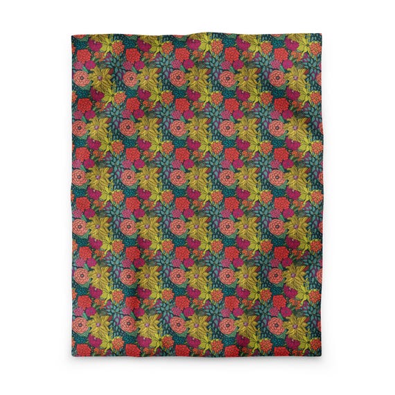 Electric Garden Full Bloom Duvet Cover, Maximalist Floral Divet Cover, Dopamine Decor Bedding
