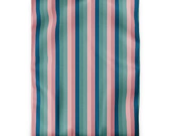 Funda nórdica de rayas Preppy en tonos salvia, azul, verde y rosa ruborizado
