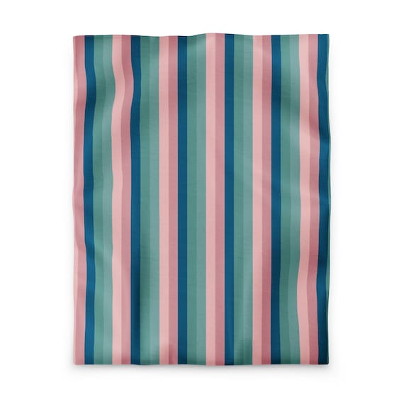 Preppy Striped Sage /Blue Green and Blush Pink Duvet Cover