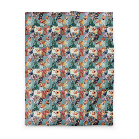 Colorful Dog Duvet Cover, Playful Puppy Bedding, Jackie Roux Art Home