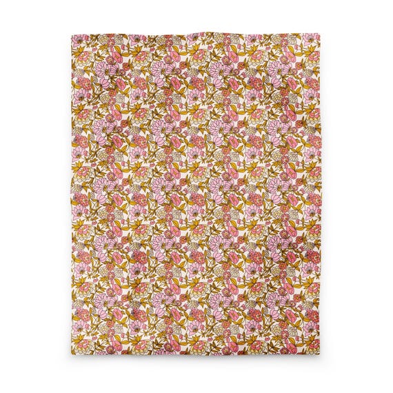 Pink And Gold Flower Duvet Cover / Cottagecore Bedroom Decor