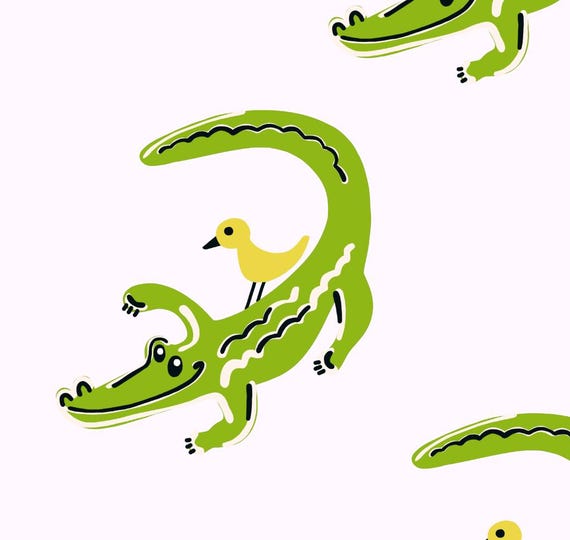 Alligator Duvet Cover // Green On White