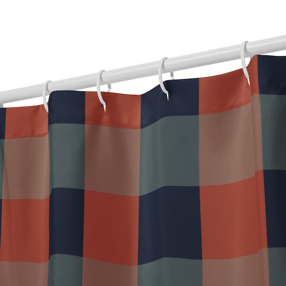 Blue and Orange Gingham Plaid Shower curtain