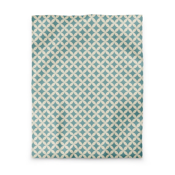Plaid Duvet Cover, Green And Ivory Mid Century Modern Pattern