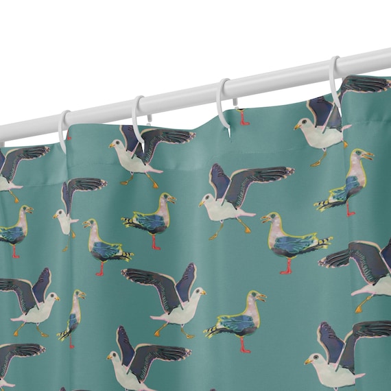 Seagull Shower Curtain / Hand Drawn Bird Design