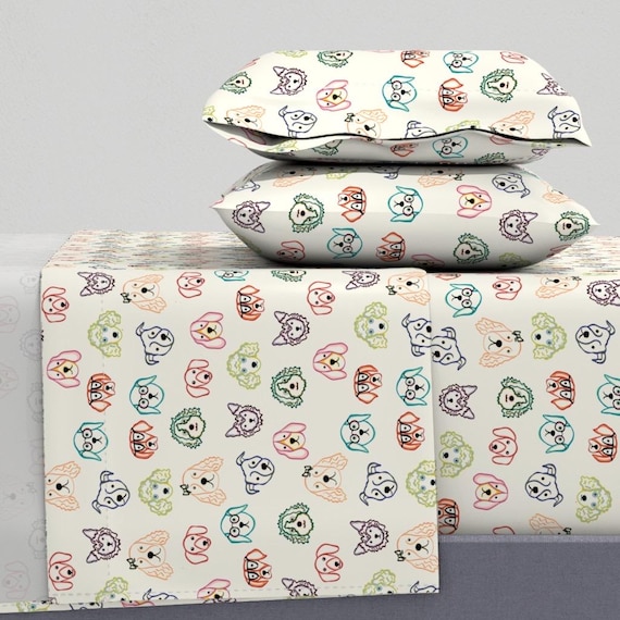 Sheet Set in Cute Doggy Face Doodles / Warm Sand / Jackie Roux
