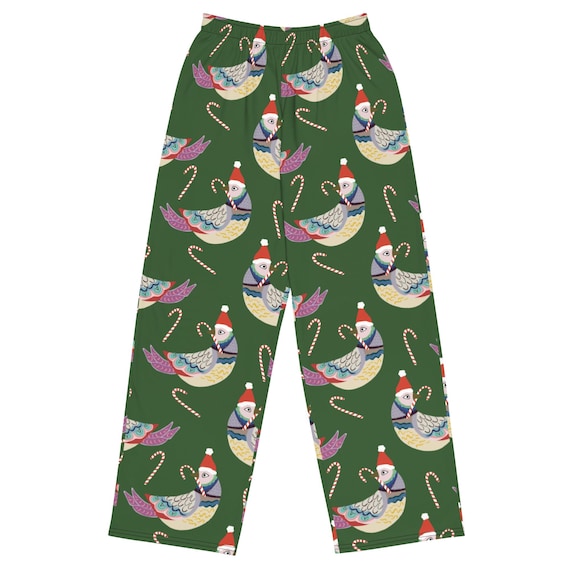 Turtle Dove Christmas Wide-Leg Pants | Unisex All-Over Print Holiday Lounge Pants