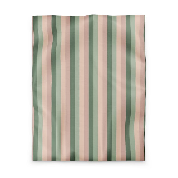 Preppy Striped Microfiber Duvet Cover: Modern Pink and Green Ombré Bedding