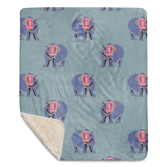 Hippo Print Throw Blanket, Hippopotamus Soft Sherpa Blanket,