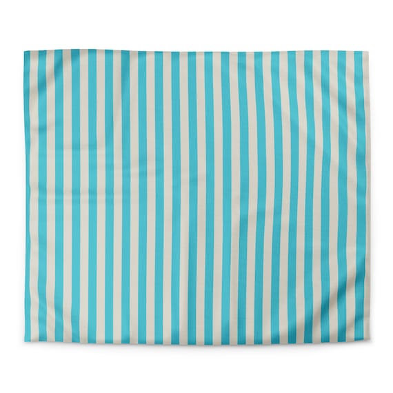 Aqua Blue Striped Duvet Cover // Turquoise and Ivory
