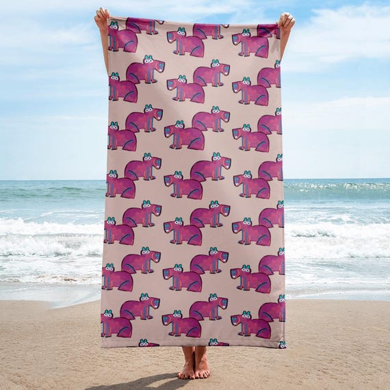 Pink Capybara Beach Towel, Colorful and Whimsy Pool Towel