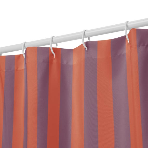 Striped Shower Curtain, Afternoon Sun Orange and Lazy Lavender, Warm Orange Bathroom Decor, Sunset Stripe Bath