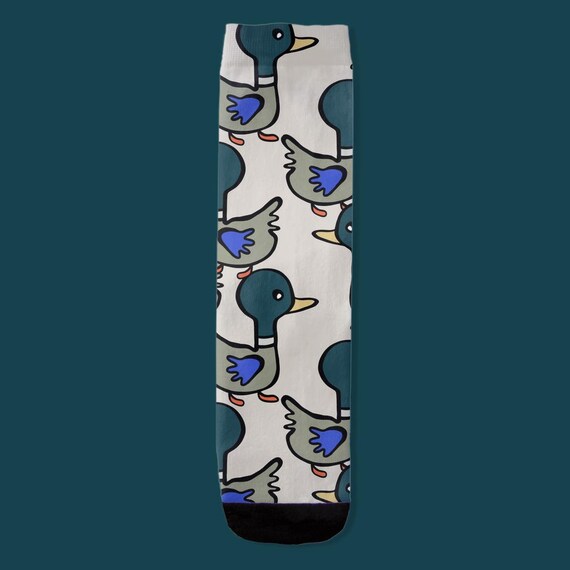 Mallard Duck Socks, Wildlife Animal Print Footwear, Quirky Nature Lover Gift, Bird Lover Accessories, Comfortable Crew Socks, Novelty Foot